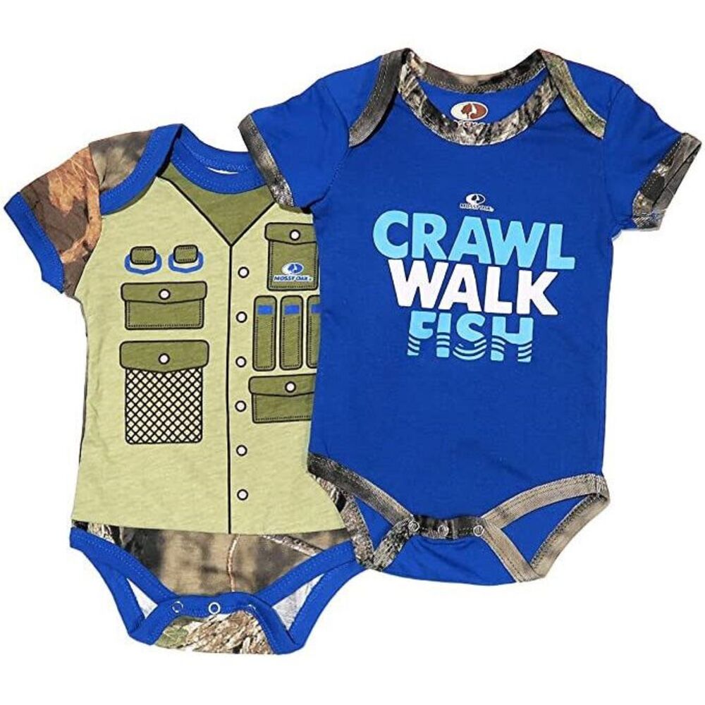 Mossy Oak Crawl Walk Fish Infant One Piece Bodysuit‎ 2-pack 0-3 mths NWT